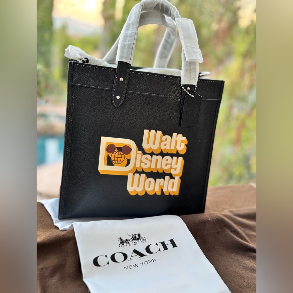 ✨ RARE Disney x Coach Walt Disney World 50th Anniversary Black Leather Tote